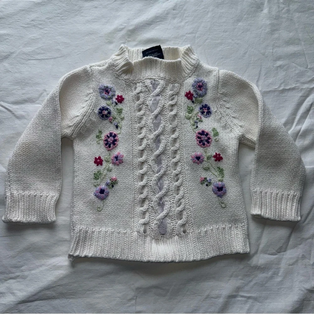 The Children's Place White Sweater with Floral Embroidery